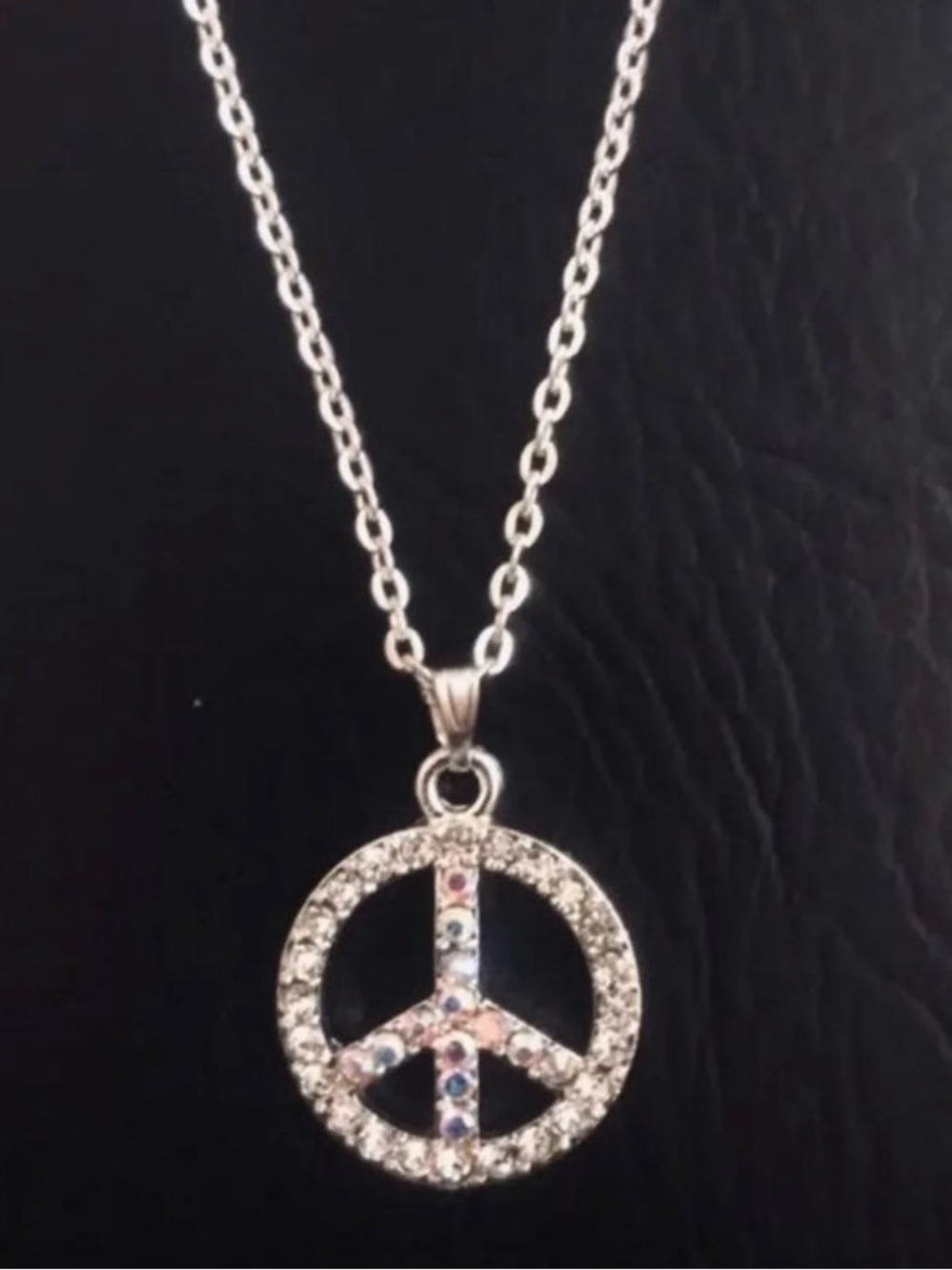 ⚡️ Crystal Peace Sign Necklace 16” NEW
